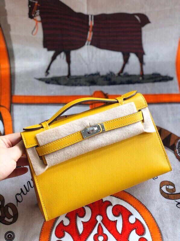 에르메스 미니 켈리백22 앰버 옐로우 은장 스위프트